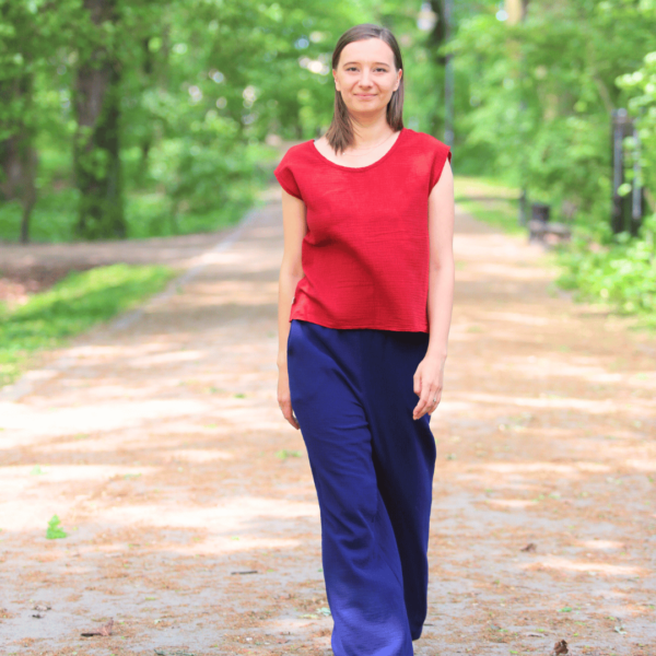 granatowe spodnie muślinowe dla kobiet